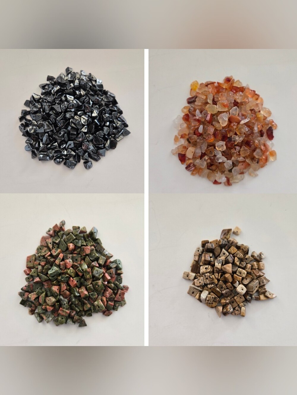 Gemstone Chip Bead Lot – Hematite, Carnelian, Unakite & Picture Jasper